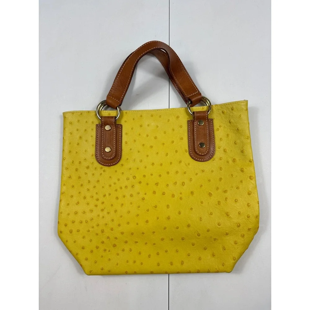 Maurizio Taiuti Yellow‎ Ostrich Embossed Leather Tote Bag Made in Italy Handbag
